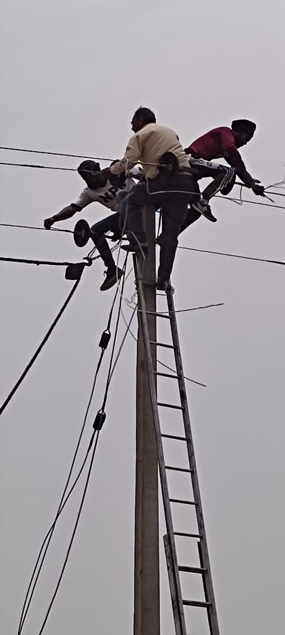 Reparatur der Freileitung in Kirpal Sagar